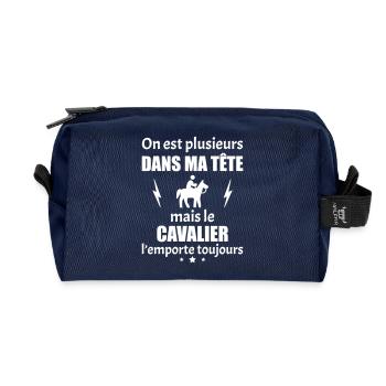 Dans ma tête Cavalier,cavalier,cheval,équitation - Trousse de toilette en tissu recyclé - marine - Devant