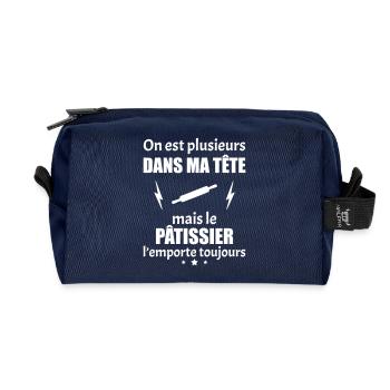 On est plusieurs dans ma tête pâtissier,pâtisserie - Trousse de toilette en tissu recyclé - marine - Devant