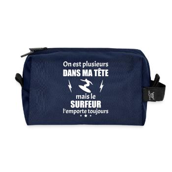 On est plusieurs dans ma tête surfeur, surf - Trousse de toilette en tissu recyclé - marine - Devant