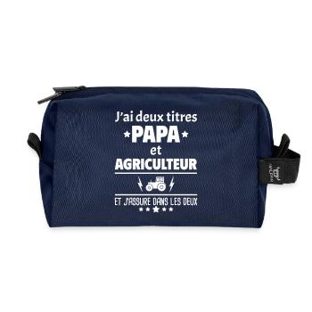 Deux titres papa et agriculteur - Trousse de toilette en tissu recyclé - marine - Devant