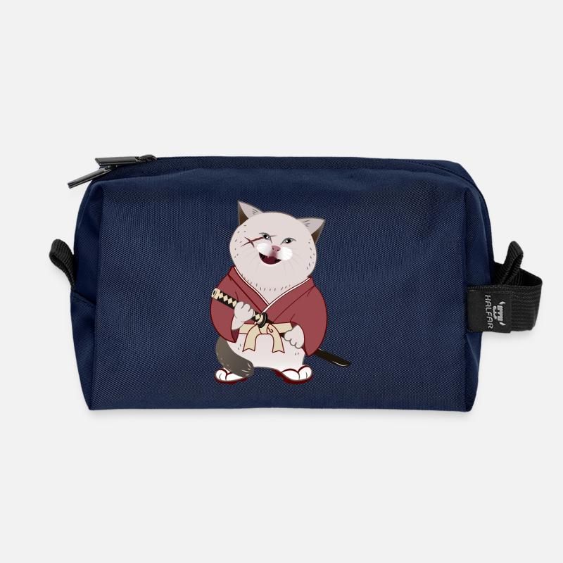 Süße mollige Samurai-Katze mit Katana - Recycelte Kulturtasche - Navy