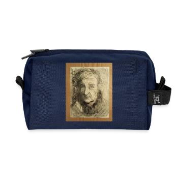 Drawing old man smiling, fun and funny picture - Recycled Toiletry Zip Bag - navy - Front