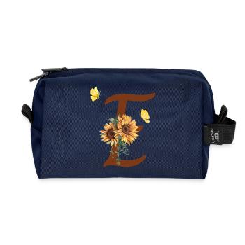 Buchstabe e Sonnenblume Schmetterling - Recycelte Kulturtasche - Navy - Vorne