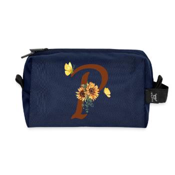 Lettre p tournesol papillon - Trousse de toilette en tissu recyclé - marine - Devant