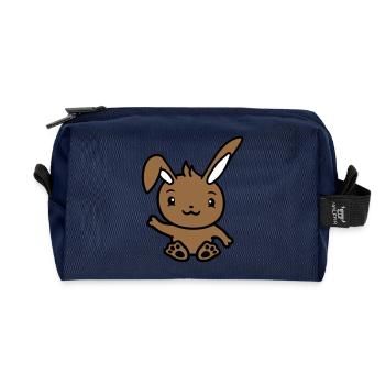 Lapin saluant amicalement la main agitant bonjour - Trousse de toilette en tissu recyclé - marine - Devant