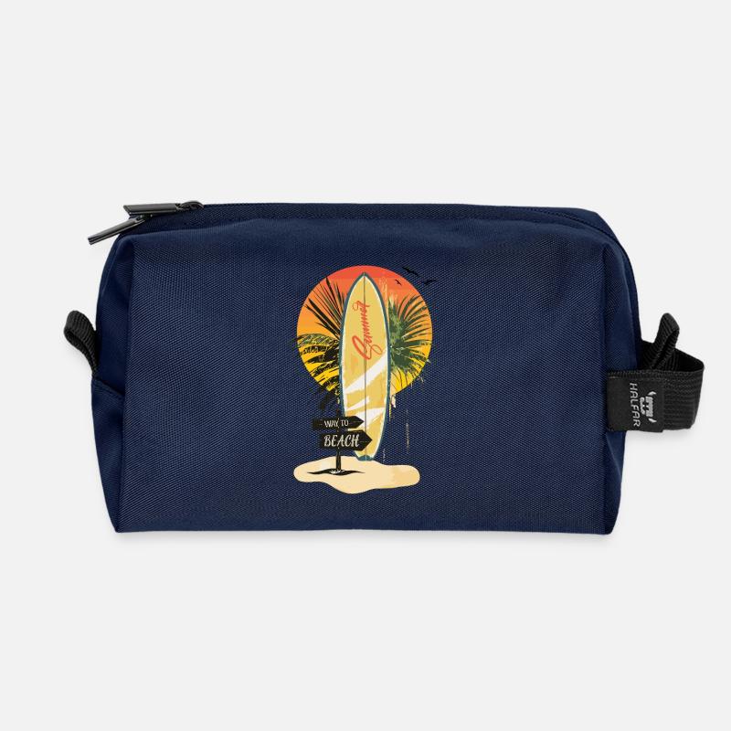Surfboard Sunset – Palmen, Sommer & Strand - Recycelte Kulturtasche - Navy