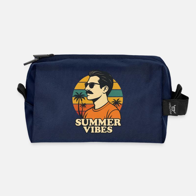Sommer Vibes Retro Design - Recycelte Kulturtasche - Navy