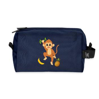 Playful Monkey with Tropical Fruits - Recycled Toiletry Zip Bag - navy - Front