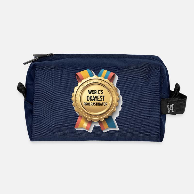 World's best procrastinator of progress - Recycled Toiletry Zip Bag - navy