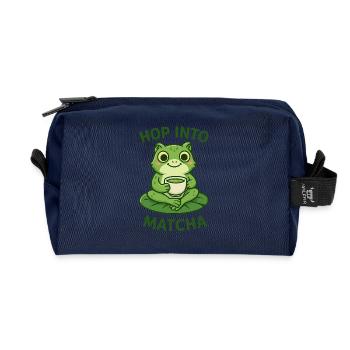 Matcha Frog Jump Into The Green Illustration - Recycled Toiletry Zip Bag - navy - Front