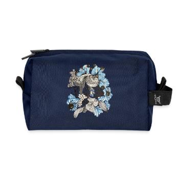 Blau-weiße Florale Spirale - Recycelte Kulturtasche - Navy - Vorne