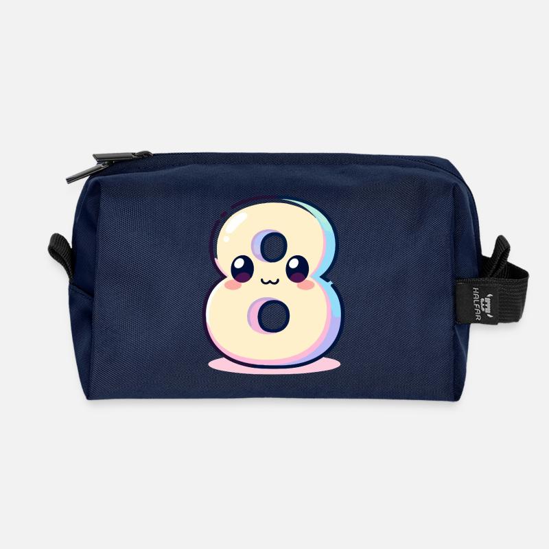 Number 8 Kawaii Rainbow - Recycled Toiletry Zip Bag - navy