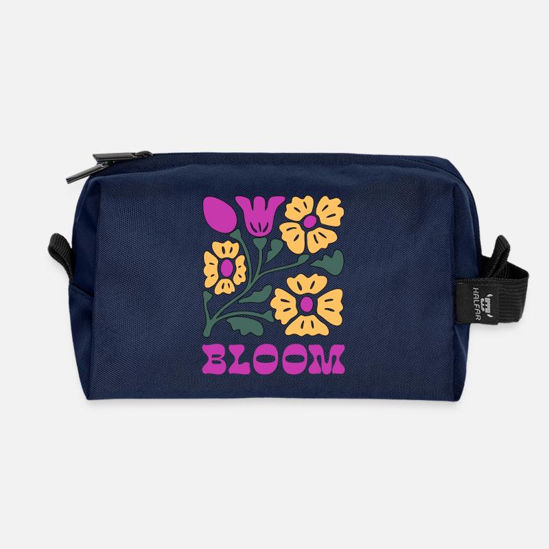Blumen Pop Neon Pink - Recycelte Kulturtasche - Navy