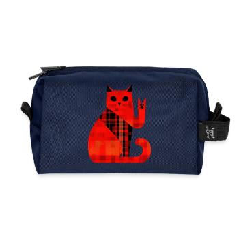 Rote Katze Karo Muster Modern - Recycelte Kulturtasche - Navy - Vorne