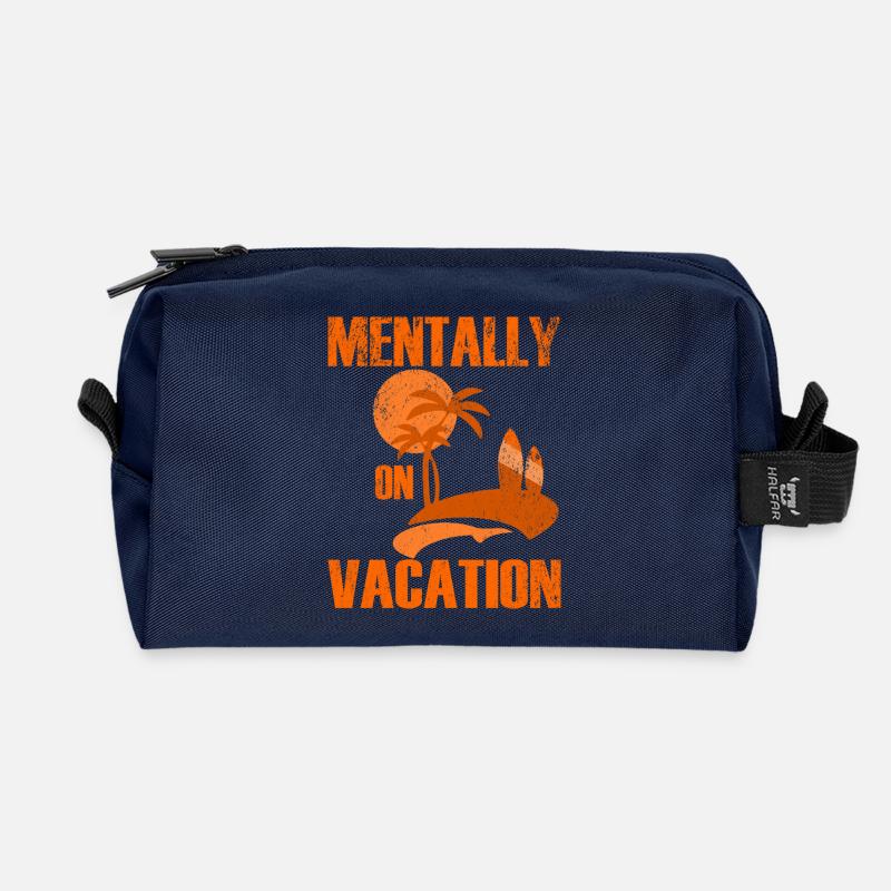Mental Vacation Palm Beach Scene - Recycled Toiletry Zip Bag - navy