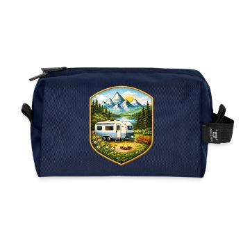 Camping Patch mit Wohnwagen   - Recycelte Kulturtasche - Navy - Vorne