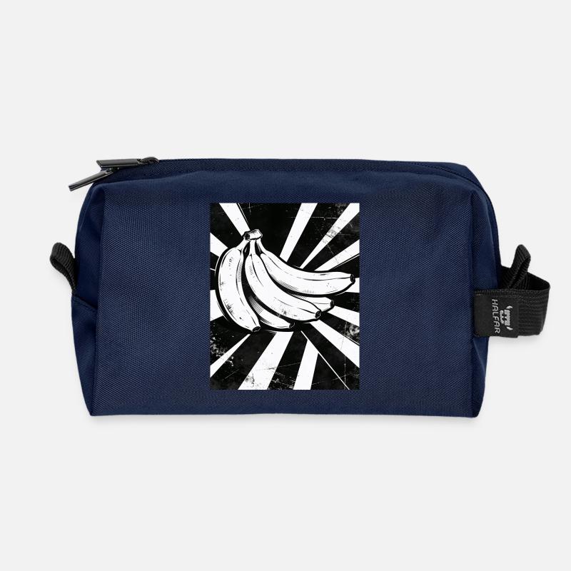 Black and White Bananas Collage - Recycled Toiletry Zip Bag - navy