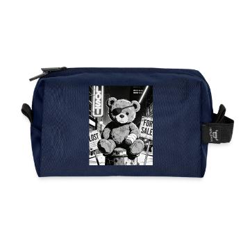 Neon-Noir Bär mit Augenklappe - Recycelte Kulturtasche - Navy - Vorne
