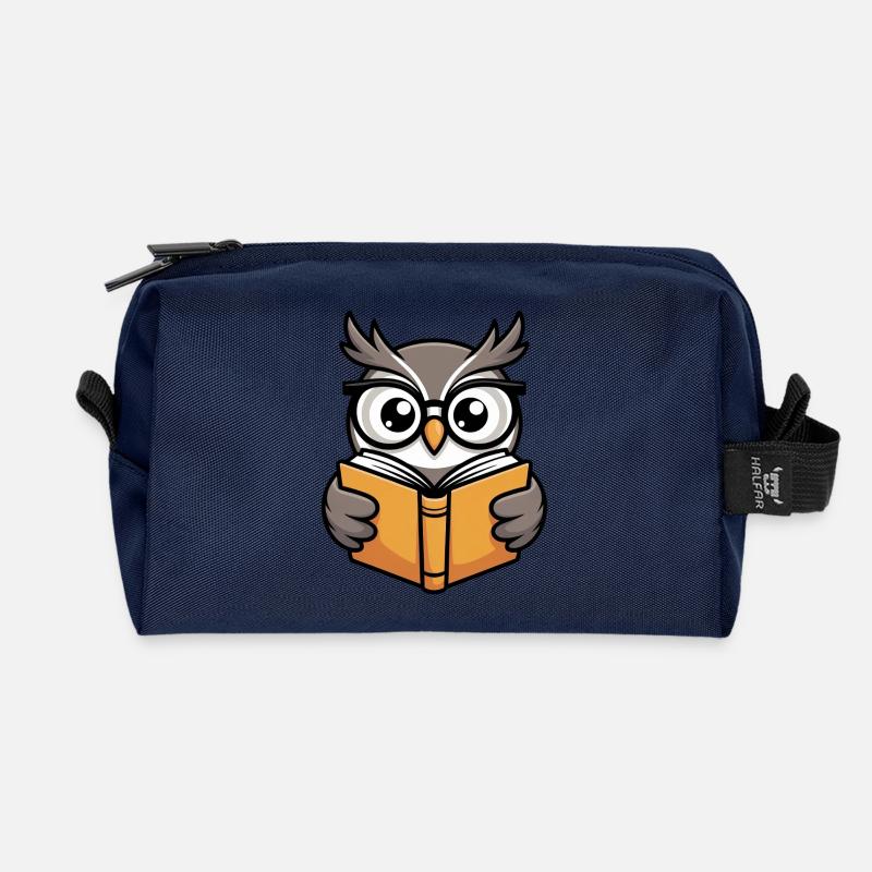 Süße Lese-Eule mit Brille - Recycelte Kulturtasche - Navy