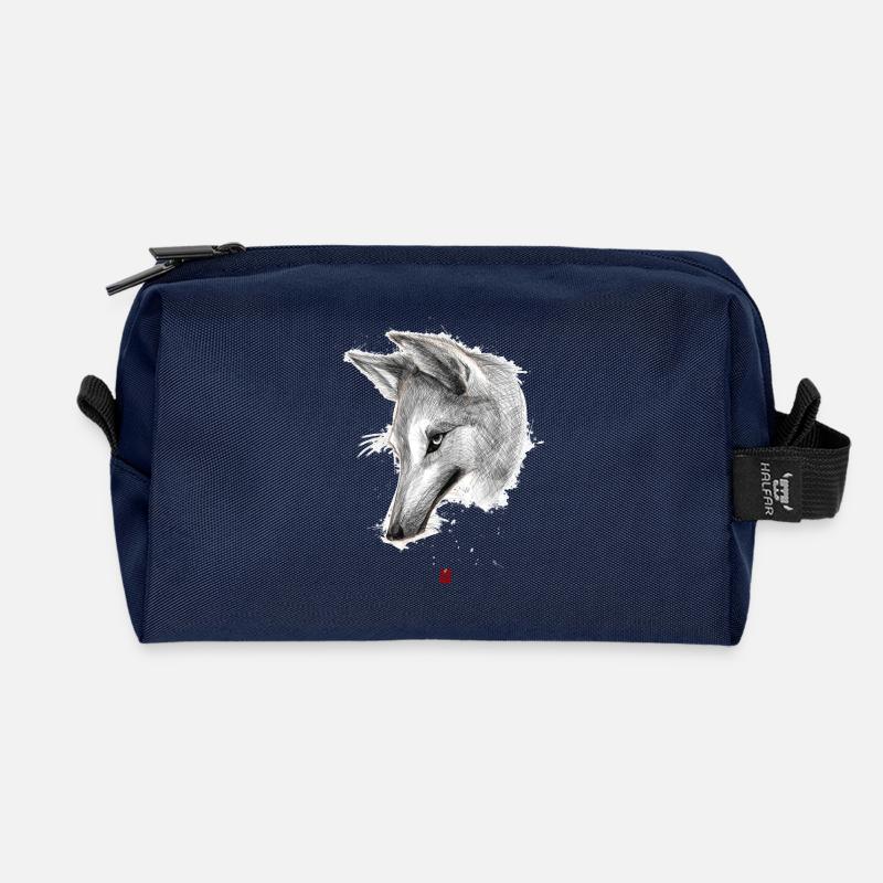 Sketchy Wolf - Recycled Toiletry Zip Bag - navy