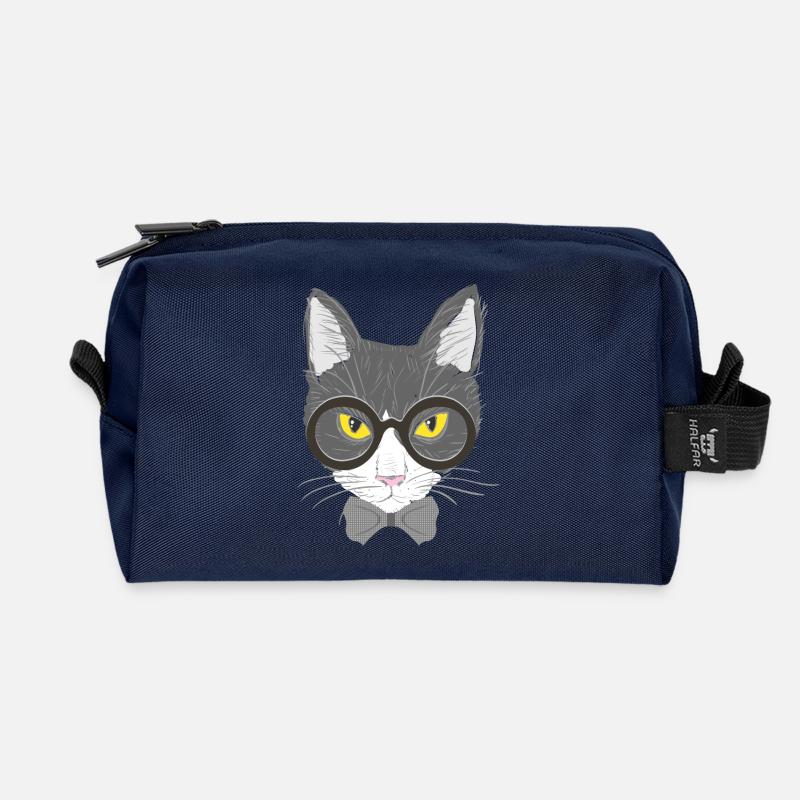 visage de chat - Trousse de toilette en tissu recyclé - marine