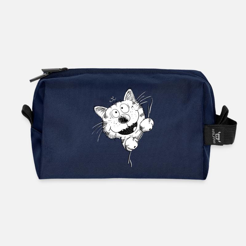 Lustige Katze Lacht - Recycelte Kulturtasche - Navy