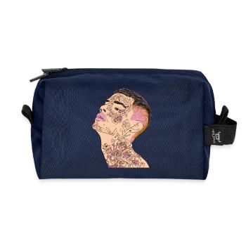 Floral Inked Portrait for Modern Fashion - Recycled Toiletry Zip Bag - navy - Front