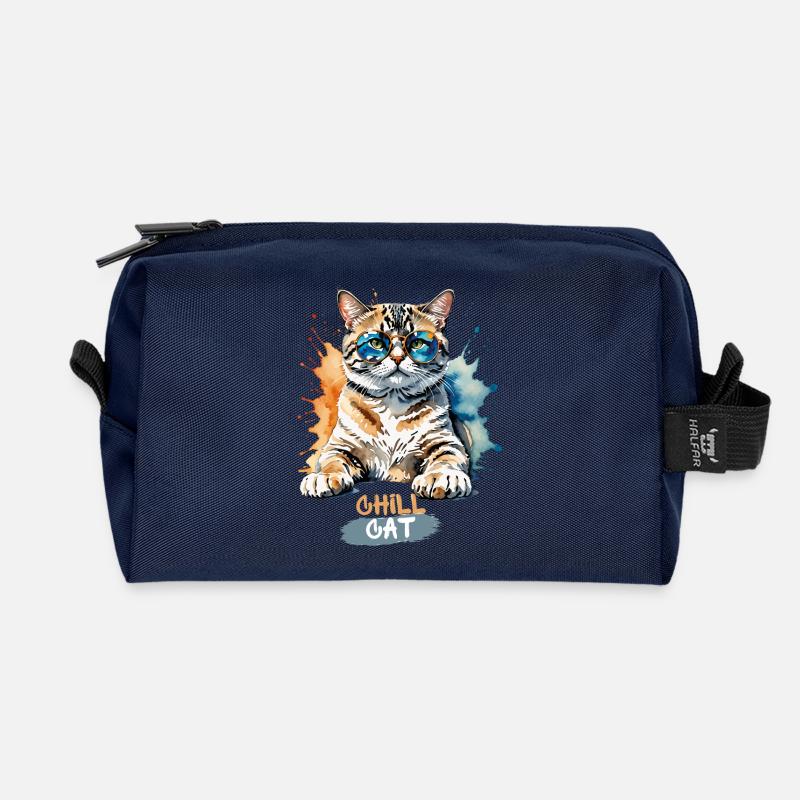 Chillende Katze mit Sonnenbrille Aquarellkunst - Recycelte Kulturtasche - Navy
