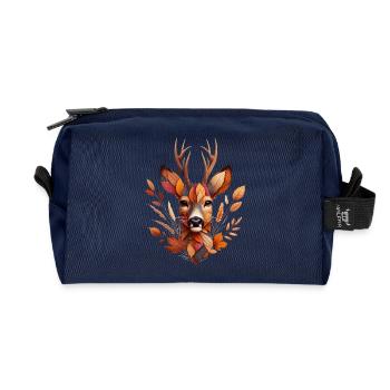 Ein Rehbock, gestaltet aus verschiedenen Blättern - Recycelte Kulturtasche - Navy - Vorne