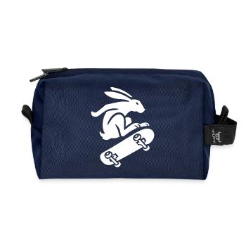 Silhouette minimaliste de lapin patineur - Trousse de toilette en tissu recyclé - marine - Devant
