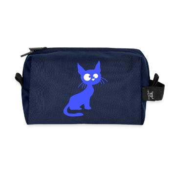 Chat fou plisse les yeux drôles Grimace Fun - Trousse de toilette en tissu recyclé - marine - Devant