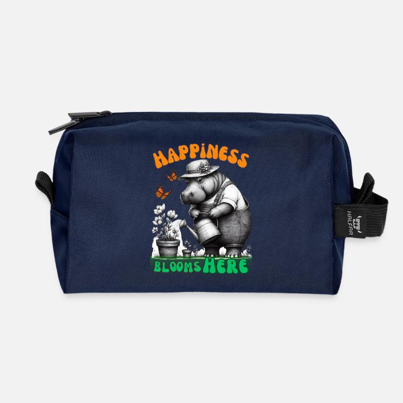 Glück blüht hier Gartenarbeit Nilpferd - Recycelte Kulturtasche - Navy