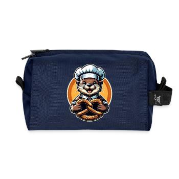Drôle de petite loutre avec chapeau de boulanger et bretzel - Trousse de toilette en tissu recyclé - marine - Devant