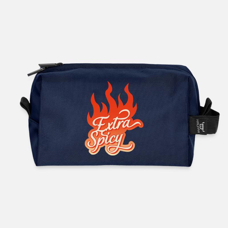 Extra Spicy – Fiery Typography - Recycled Toiletry Zip Bag - navy