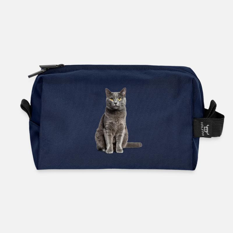Graue Katze – Sanft, stilvoll & zum Verlieben! - Recycelte Kulturtasche - Navy