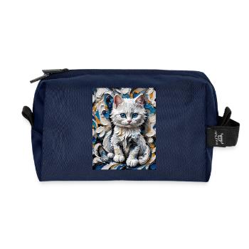 Mystic Kitten in Bright Colors - Recycled Toiletry Zip Bag - navy - Front