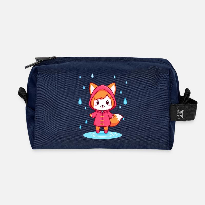Kleiner Chibi-Fuchs im Regenmantel - Recycelte Kulturtasche - Navy