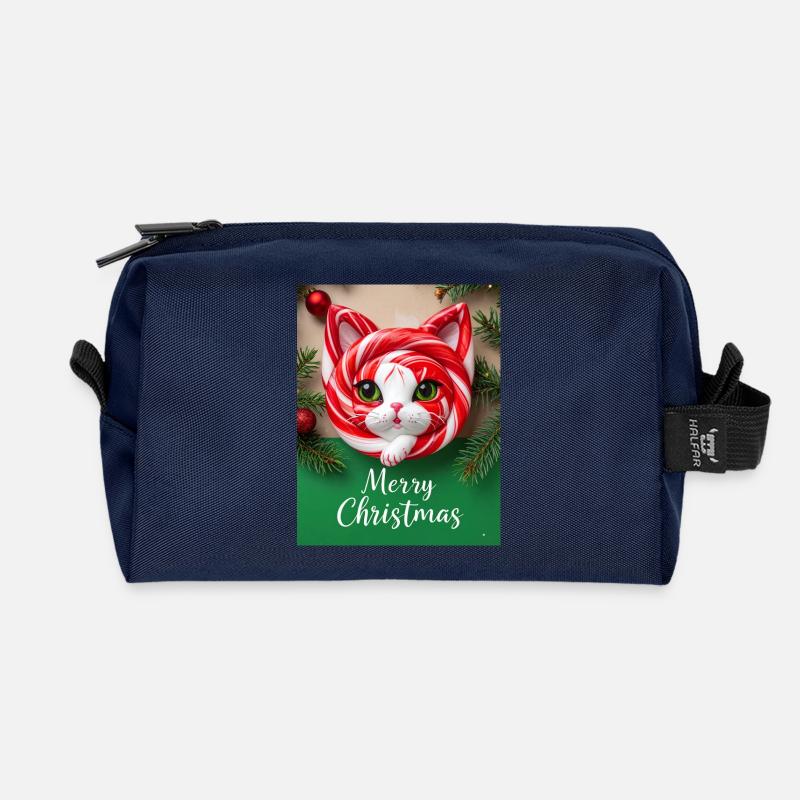 Weihnachtskatze Zuckerstange Look - Recycelte Kulturtasche - Navy