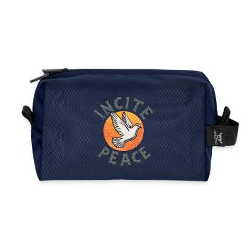 Retro Peace Dove - "Anstiftung zum Frieden" - Recycelte Kulturtasche - Navy - Vorne