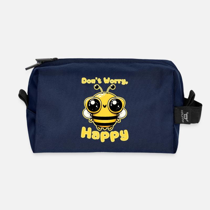 Dont Worry Bee Happy  - Recycled Toiletry Zip Bag - navy