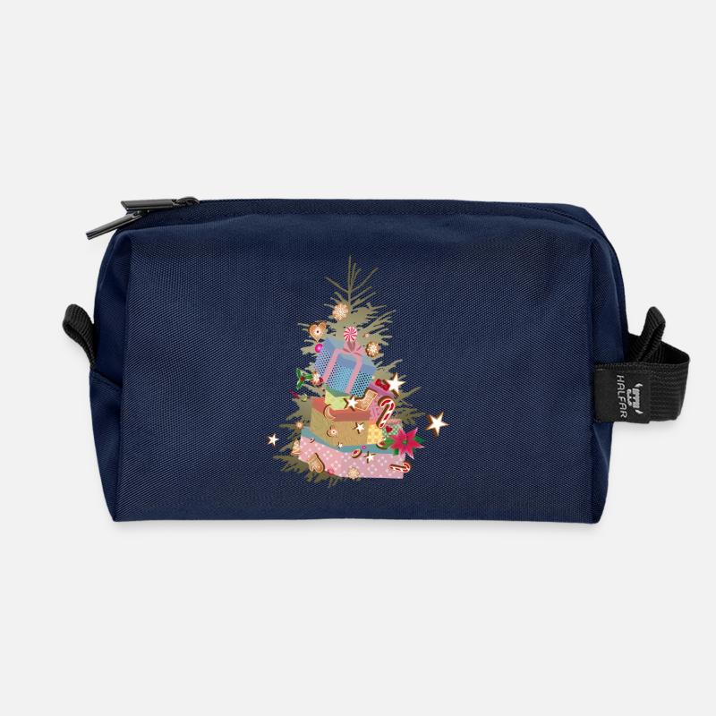 Weihnachtsbaum mit Geschenken und Lebkuchen - Recycelte Kulturtasche - Navy