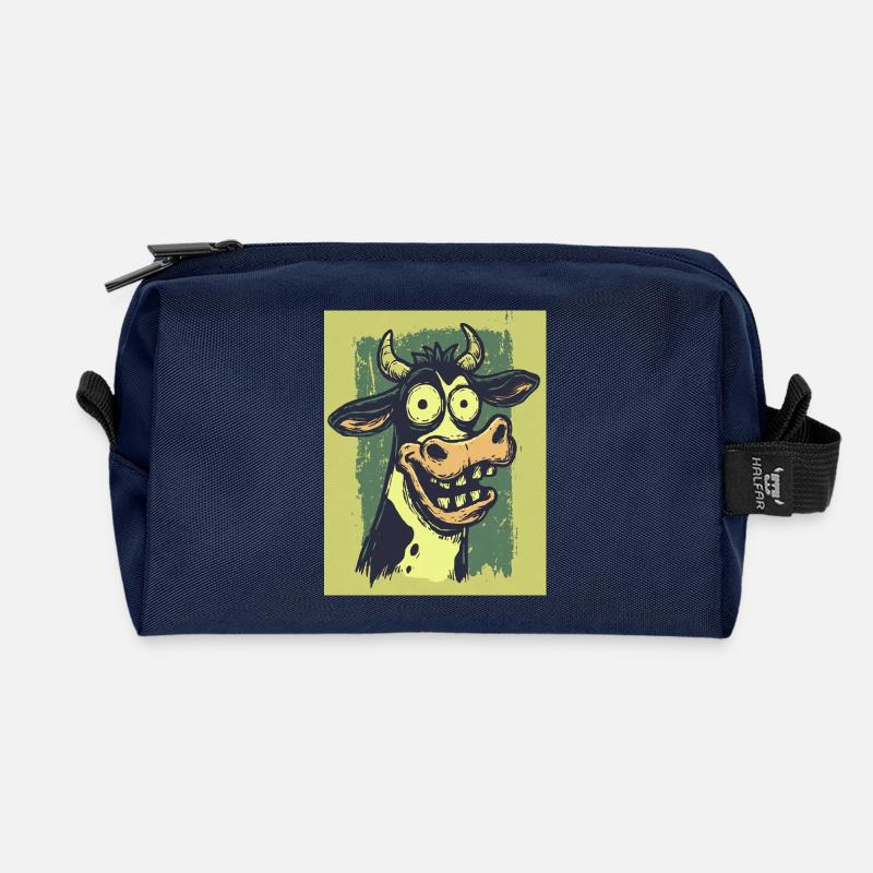 Grotesque Cow Comic Caricatures - Recycled Toiletry Zip Bag - navy