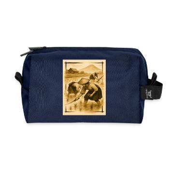 Feld, Reis und Bauern, Reisanbau im Morgengrauen - Recycelte Kulturtasche - Navy - Vorne