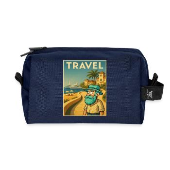 Retro Art Deco with Grandpa on the Road - Recycled Toiletry Zip Bag - navy - Front