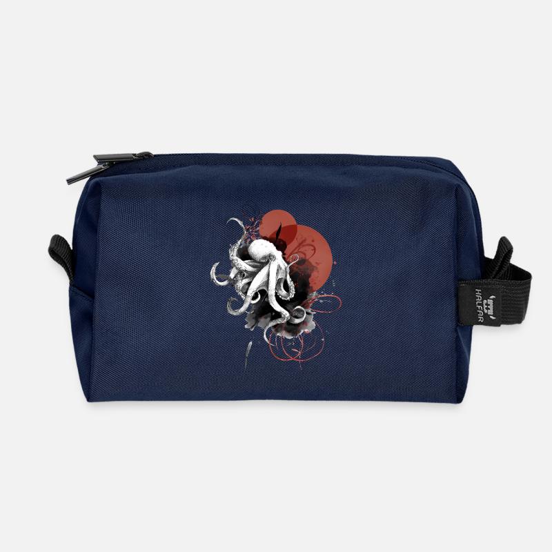 Weißer Oktopus – Kunstvoller Tinten-Style - Recycelte Kulturtasche - Navy