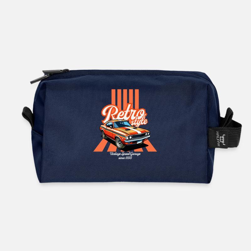 Retro-Auto und Vintage-Flair - Recycelte Kulturtasche - Navy