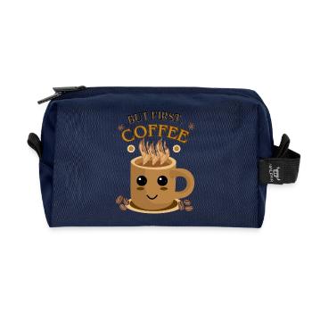 Mais d’abord, le café – Kawaii | Motif de tasse de café - Trousse de toilette en tissu recyclé - marine - Devant