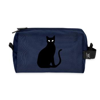 schwarze Katze Silhouette Geschenk Katzenliebhaber - Recycelte Kulturtasche - Navy - Vorne