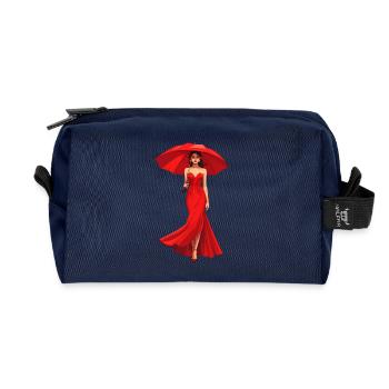 Stilvolle Frau im roten Kleid mit Regenschirm - Recycelte Kulturtasche - Navy - Vorne