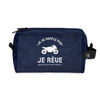 Je ne ronfle pas je rêve que je suis une moto - Trousse de toilette en tissu recyclé - marine - Devant